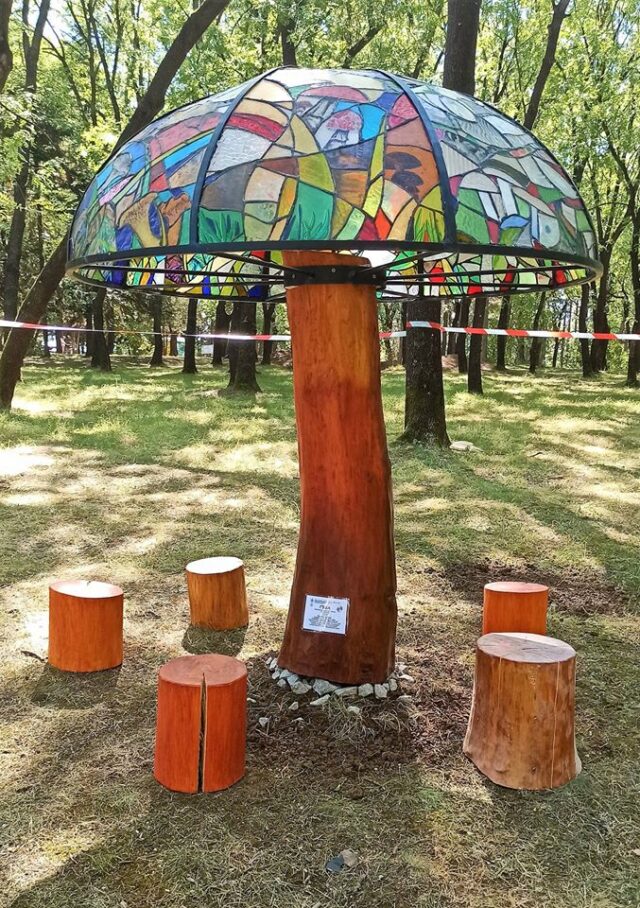 stained glass installation at Sveta Gora Park Veliko Tarnovo